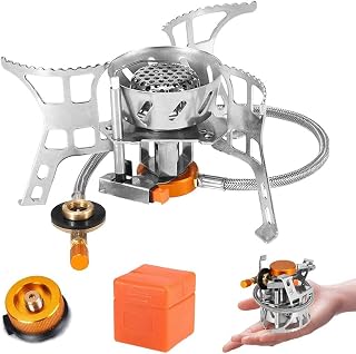 3900W Portable Windproof Camping Gas Stove Mini Burner with Piezo Ignition,Foldable Camping Gas stove with Carrying Case&Gas Adapter Converter for Camping,Picnic,Backpacking,Fishing&Climbing