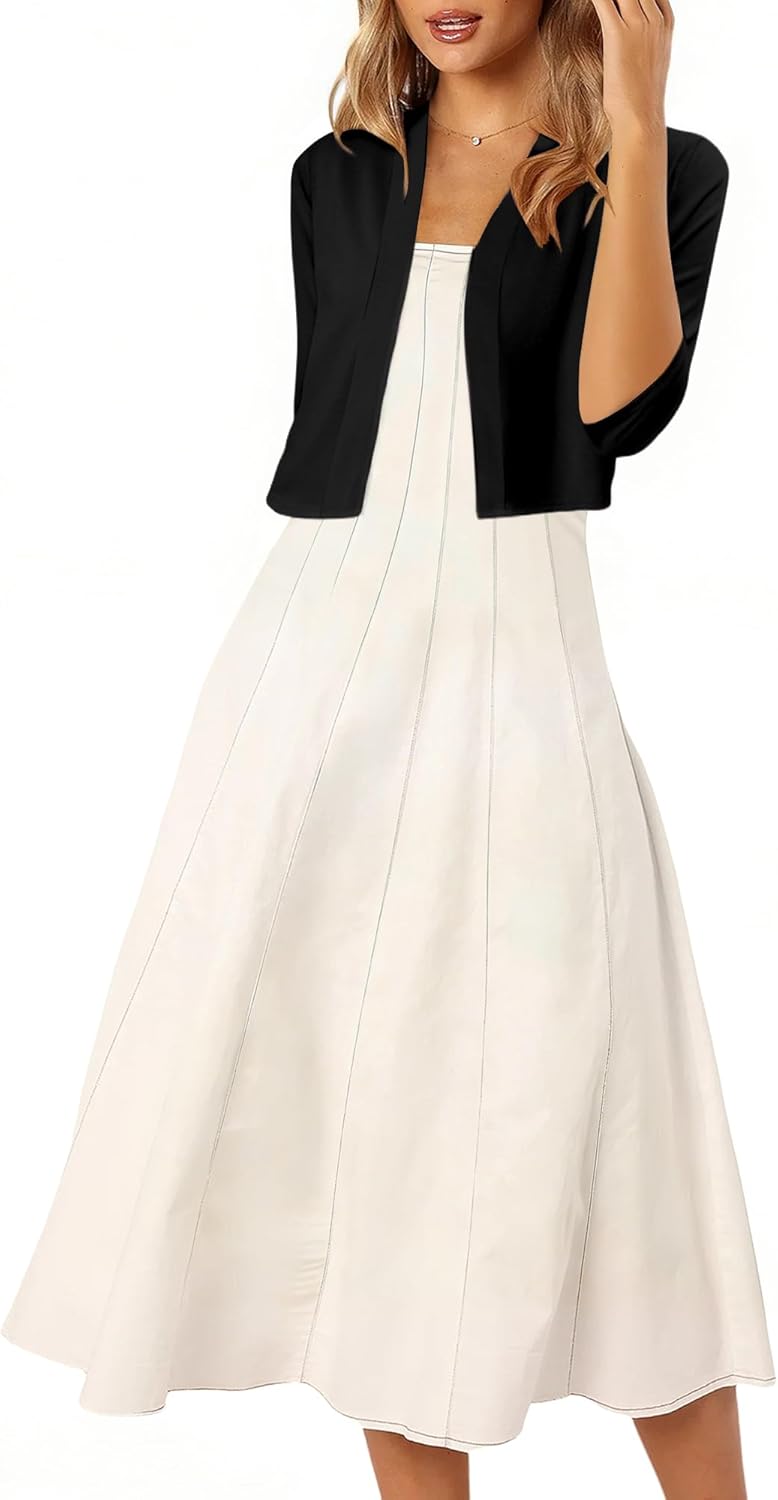 CRAZY GRID Women's Summer Lightweight Cardigan 3/4 Sleeve Shrugs Knit Bolero Open Front Cropped Cardigan for Women S-XXL - Image 4