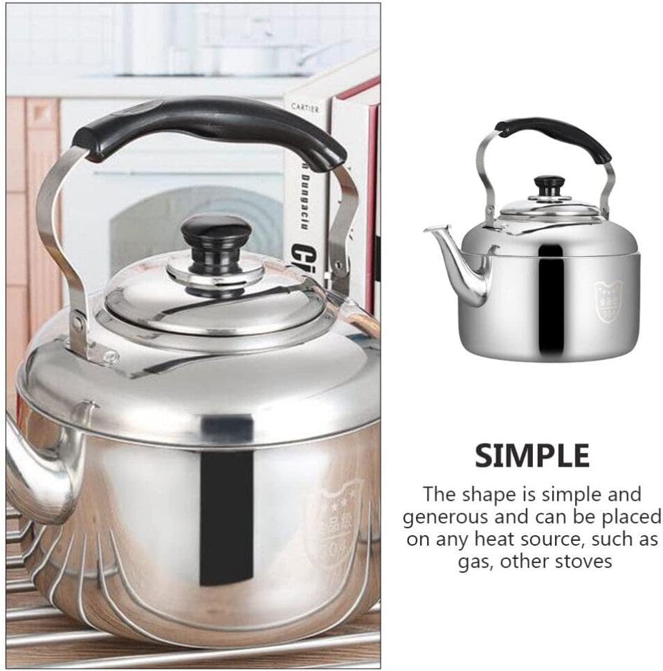 HEMOTON Tea Kettle Stovetop Whistling Teakettle Stainless Steel Tea Pots Classic Teapot Stovetop Kettle Water Boiler with Cool Handle for Stovetop 6L Anti-scalding Handle