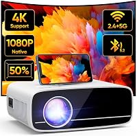 AKATUO 4K Támogatott Hordozható Projektor, Natív 1080P Felbontás, 15000L Fényerő, 5G WiFi, Bluetooth 5.2, 50% Zoom, Otthoni Mozi és Kültéri  1