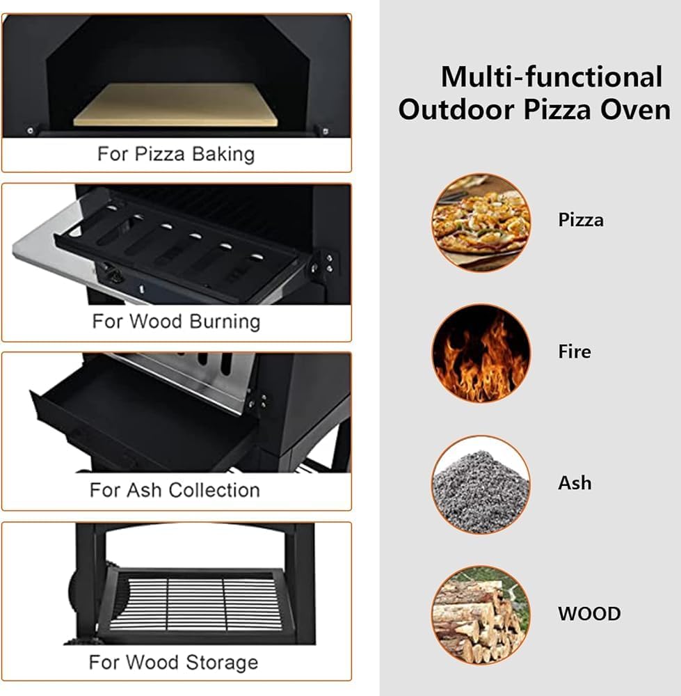 Freestanding Wood-Fired Outdoor Pizza Oven with 2 Wheels – Steel Pizza Grill for Backyard Parties, Camping & Barbecues
