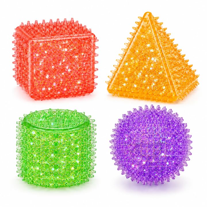 Clear Squishy Cube,5.7cm Ice Sensory Fidget Toy for Anxiety Stress Relief (4pc geometry) â image 1