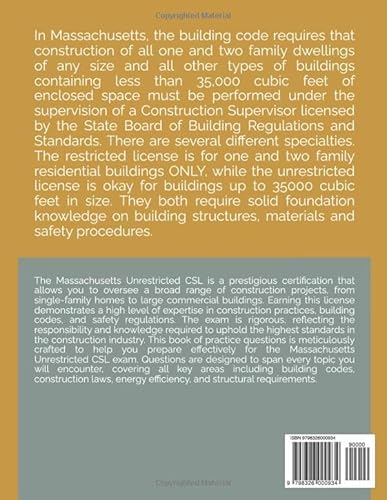 Massachusetts CSL Unrestricted Construction Supervisor Exam Unofficial Self Practice Exercise Questi