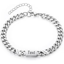 Custom Cuban Link Bracelet for Men - Personalized Mens Stainless Steel Bracelet with Names, Fathers Day, Christmas,Birthday Gift for Dad Husband Son