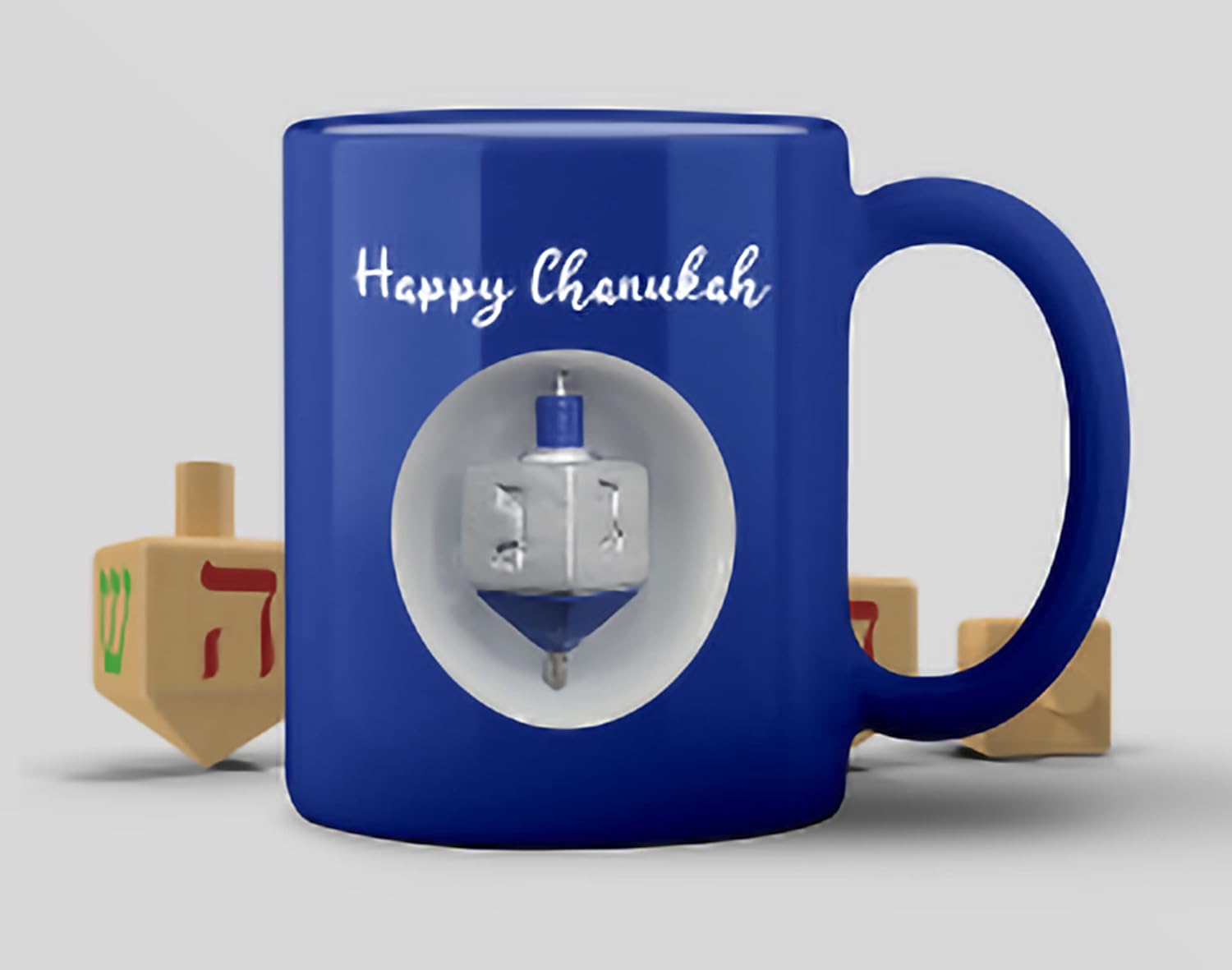 Ner Mitzvah Spinning Hanukkah Dreidel Mug - Happy Hanukkah Decorations - Blue & White Hanukkah Party Favors Idea (Pack of 3)