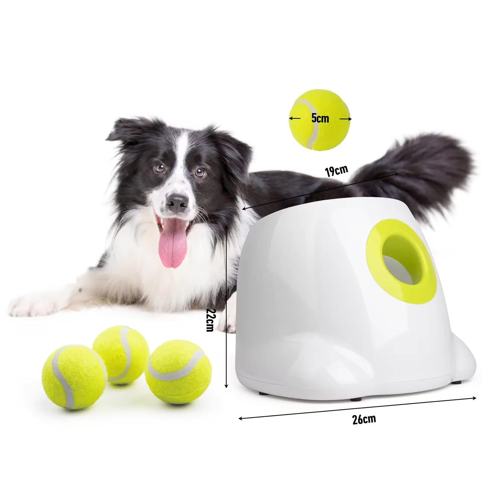 Automatyczna wyrzutnia piłek dla psów, interaktywny miotacz piłek dla psów, zawiera 3 piłki tenisowe, wiele trybów odległości, idealna zabawka dla małych i średnich psów