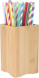 Square Straw Holder, Wooden Straw Dispenser for Counter & Cabinet Door, Organizer for Drinking Straws, Coffee Stirrers, Kitchen Utensils