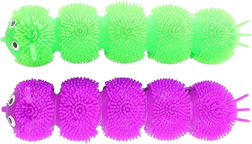 Miniatura 8 de Juego de 2 juguetes sensoriales grandes de oruga de color sólido de 8 pulgadas, juguete táctil de 5 secciones, bolas rellenas de aire para apretar y