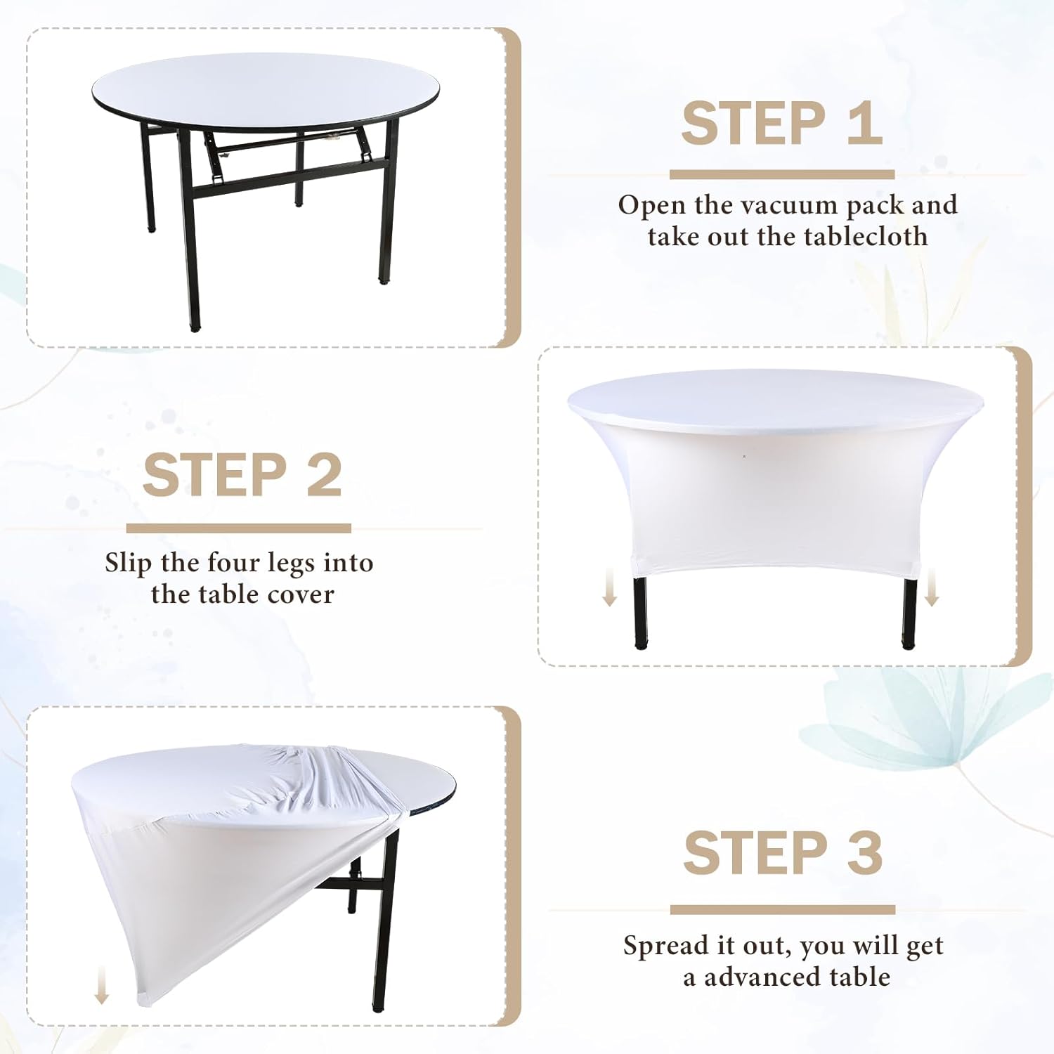 Preboun 8 Pack 72 Inch/ 6 FT Spandex Round Tablecloth Fitted Stretch Tablecloth Elastic Table Cover for Wedding Party Restaurant Banquet Cocktail and Halloween(White)