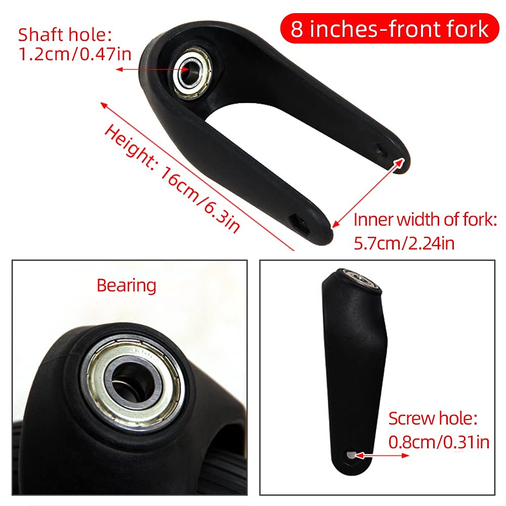 2 ruedas de repuesto para andadores en silla de ruedas, ruedas delanteras con horquillas delanteras, con rodamientos de 5/16 pulgadas, con ruedas negras macizas. (Tamaño: 6 pulgadas)