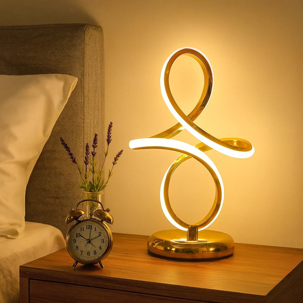 Arcadia Lampada da Comodino LED - Luce Notturna Dimmerabile Bianco Freddo, Naturale e Caldo - Design Moderno 3200 Lumen - Abat-jour per Camera da Letto, Scrivania e Salotto - 38 x 23 cm (2 x Oro)
