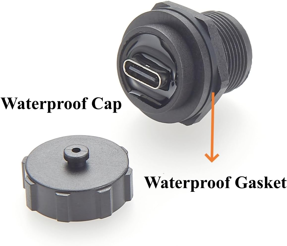 IP67 Waterproof USB 3.1 Type C Flush Panel Mount Coupler 10Gbps USB C Female to Female Bulkhead Pass Through Connector Threaded Fixed Recessed Charging & Data Adapter with Dust Cap (5PCS)