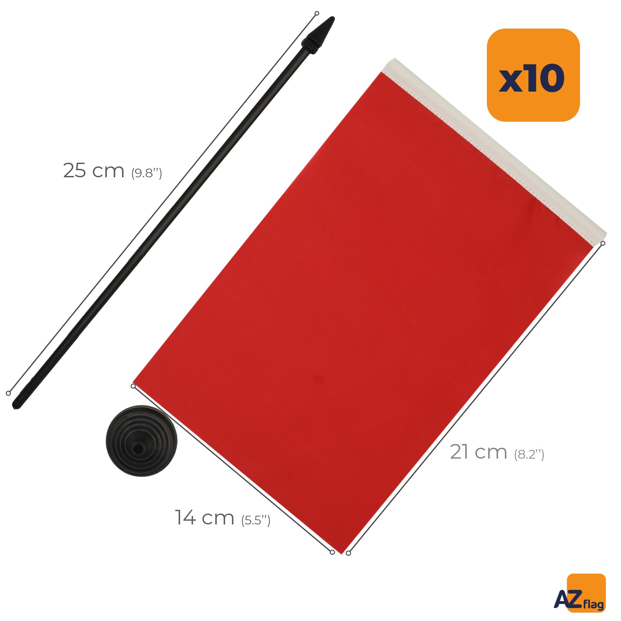 AZ FLAG Zestaw 10 Flagi na Biurko Komisarz wyścigu czerwona 21x14 cm | Do wnętrz flaga biurkowa szyte wykończenie ze wzmocnionymi krawędziami z plastikowy maszt i plastikowa podstawa