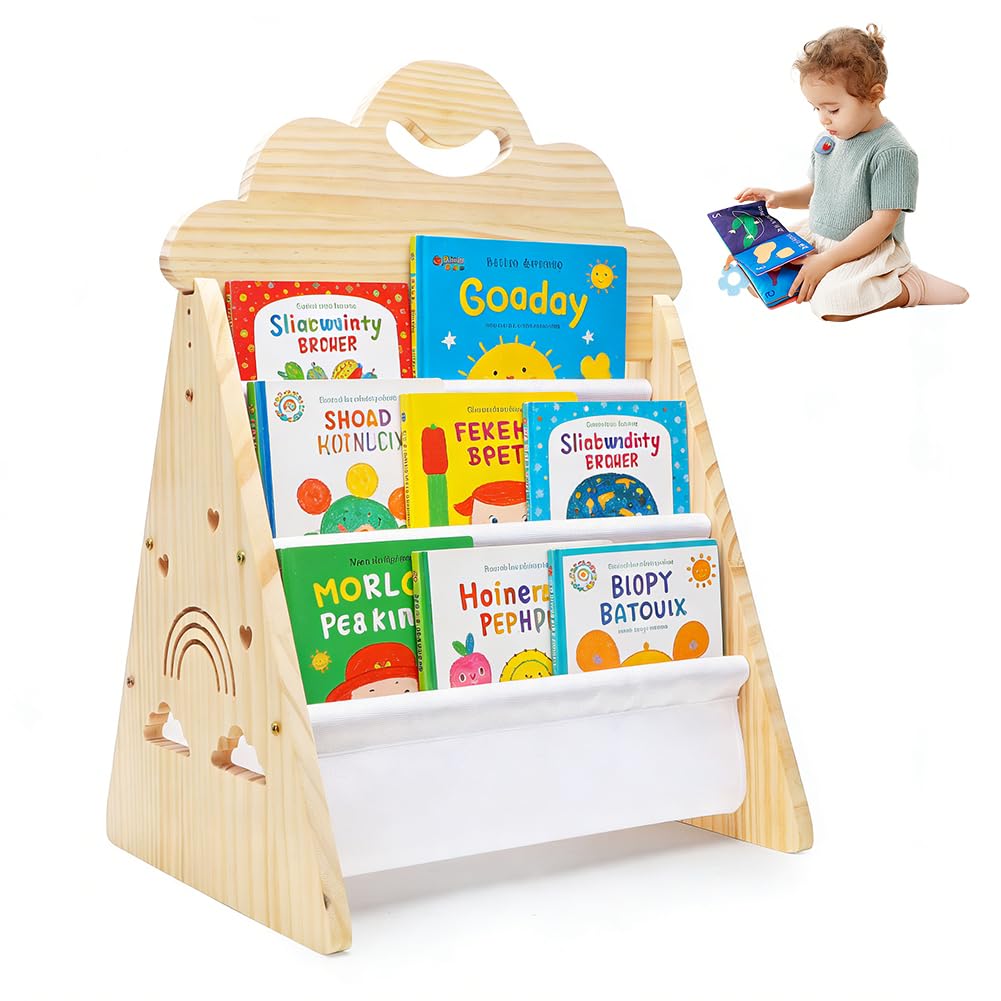 Montessori Libreria per bambini in legno, 3 livelli, per cameretta dei bambini, per angolo lettura, organizer per libri per cameretta dei bambini, per il soggiorno