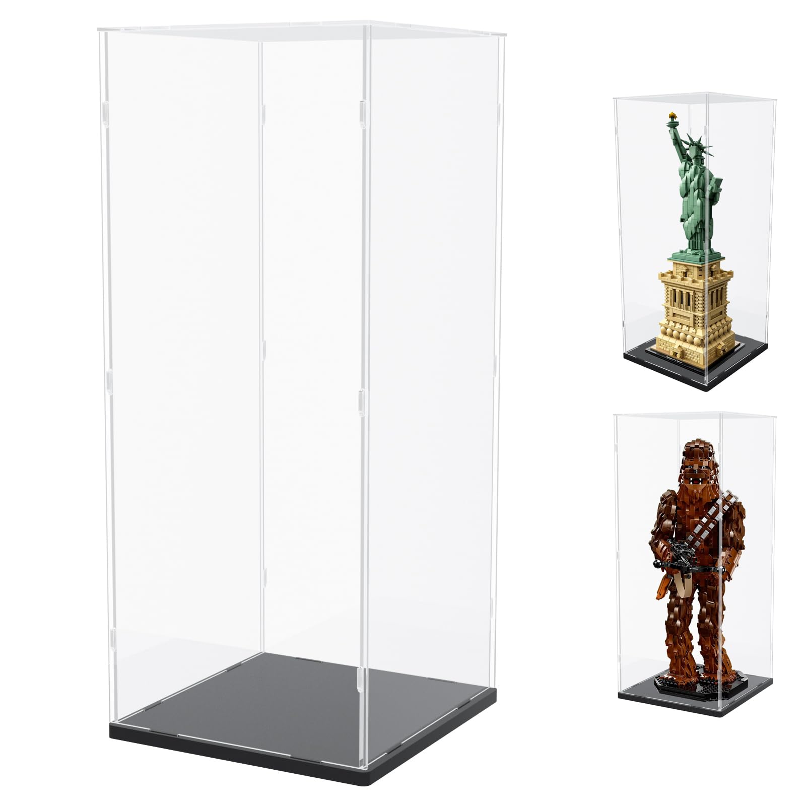 Nynelly 50 cm Tall Acrylic Display Case for Lego Statue of Liberty 21042 for Lego Display Case for Models Figures Dolls Assemble Dustproof Thickened Clear Display Box Display Cabinet(Black)