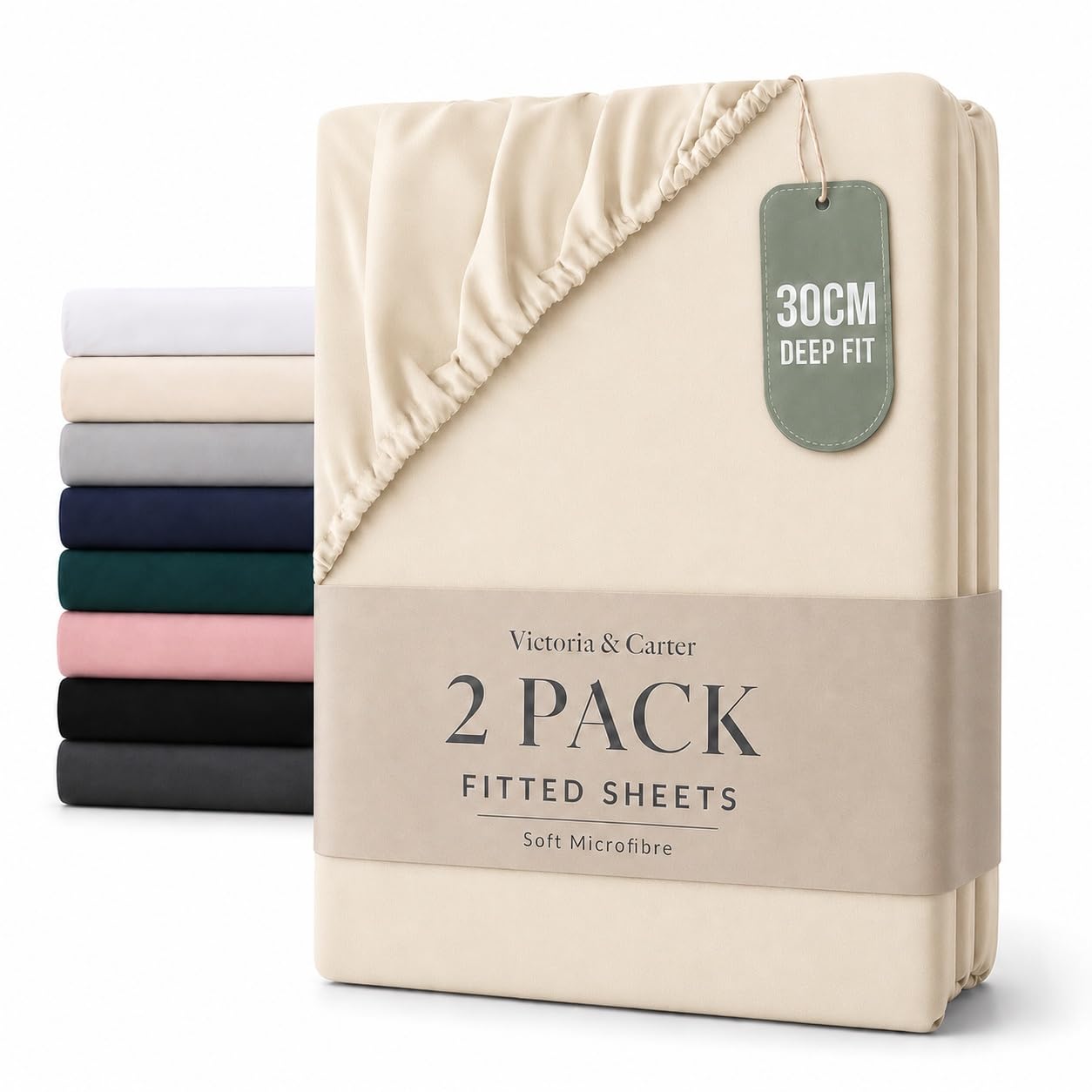 2 Pack Small Double Fitted Sheet (30cm) - 4ft Ultra Soft Microfibre Bed Sheets, Breathable, Shrink and Fade Resistant, Easy Care for Small Double Beds (Small Double/4ft, Cream)