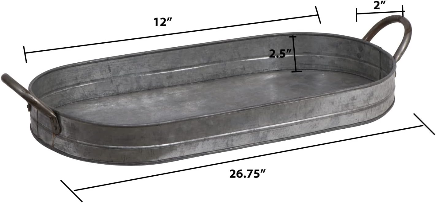 Oval Galvanized Iron Serving Tray with Handles