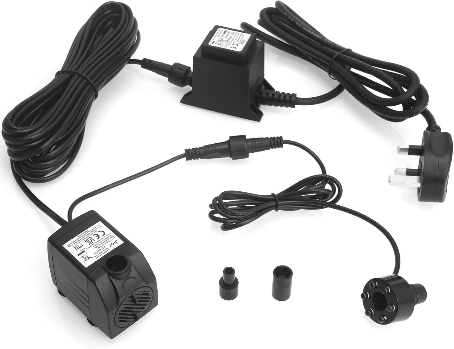 BARST Pompe submersible pour fontaine 12 V AC 800 l/h avec cordon d'alimentation de 10 m et anneau lumineux LED pour aquarium, étang, bain d'oiseaux, aquarium JR-800LV