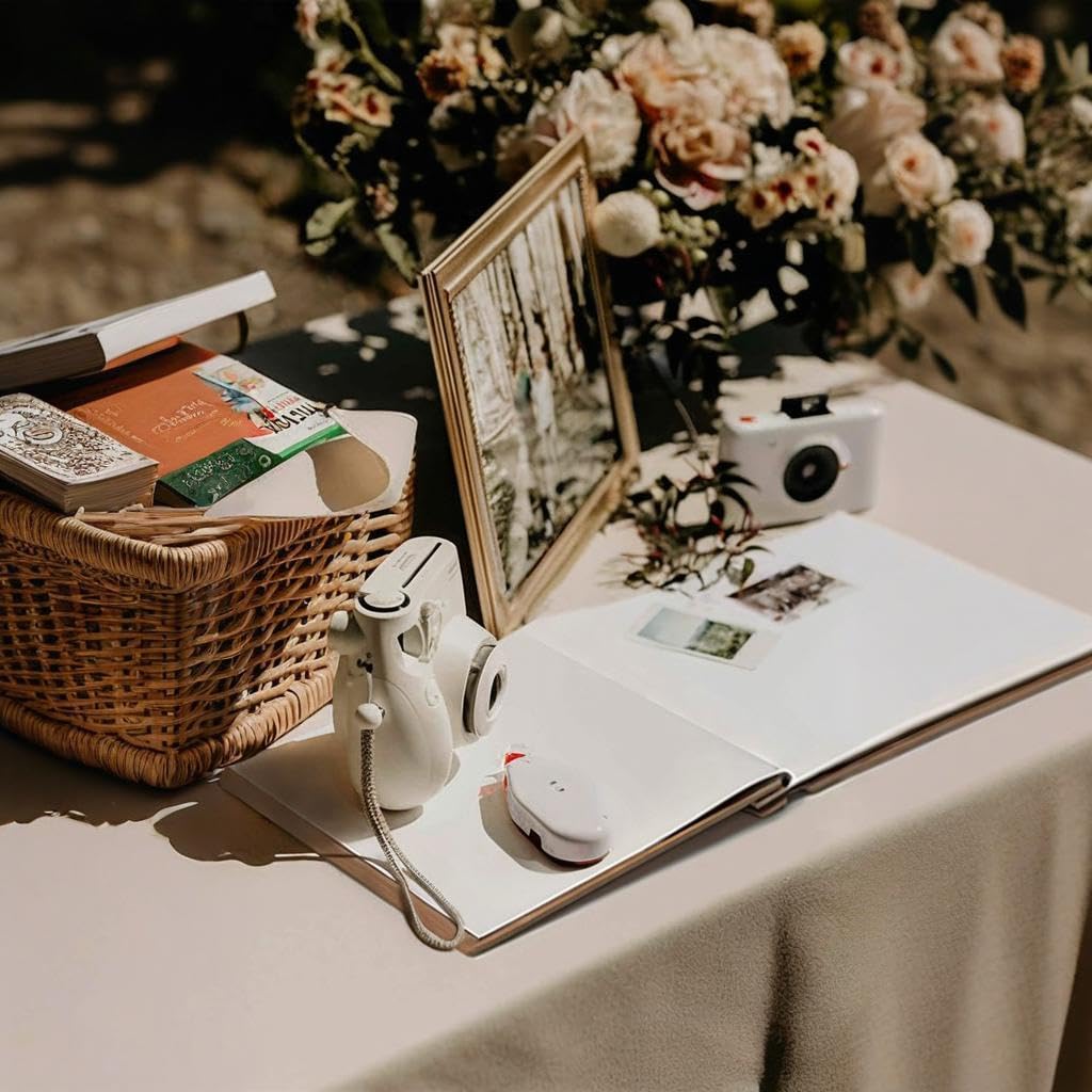 Calculs Księga gości Baby Shower Party Książka z obrazkami dla niemowląt Polaroid Scrapbook, biała okładka, tłoczenie folią w kolorze różowego złota, puste białe strony