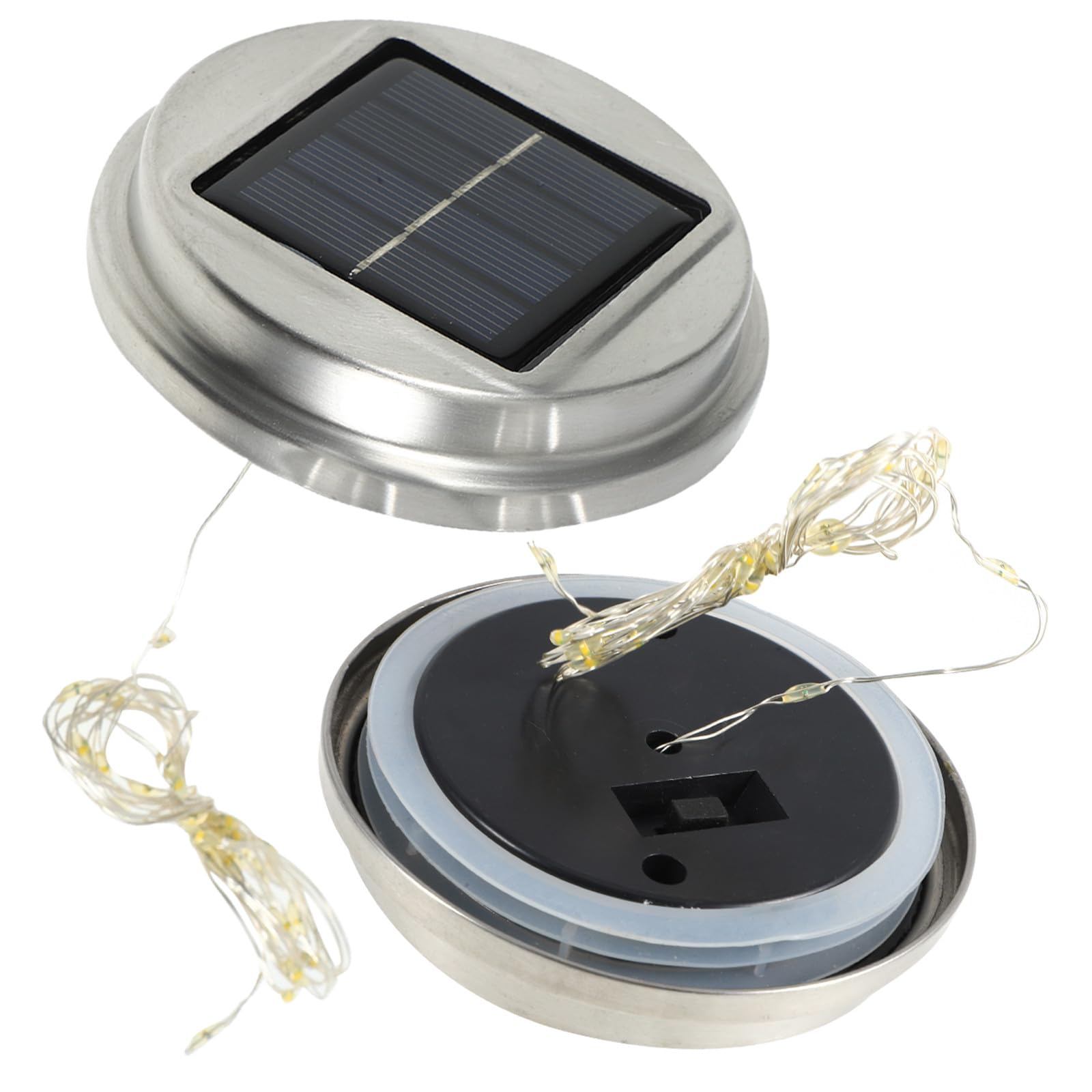 Cabilock 2 Stück Solarbetriebene Deckelleuchten aus Edelstahl Leicht für Einmachglasdeckel Gartenweg und Selbstgemacht Bastelarbeiten
