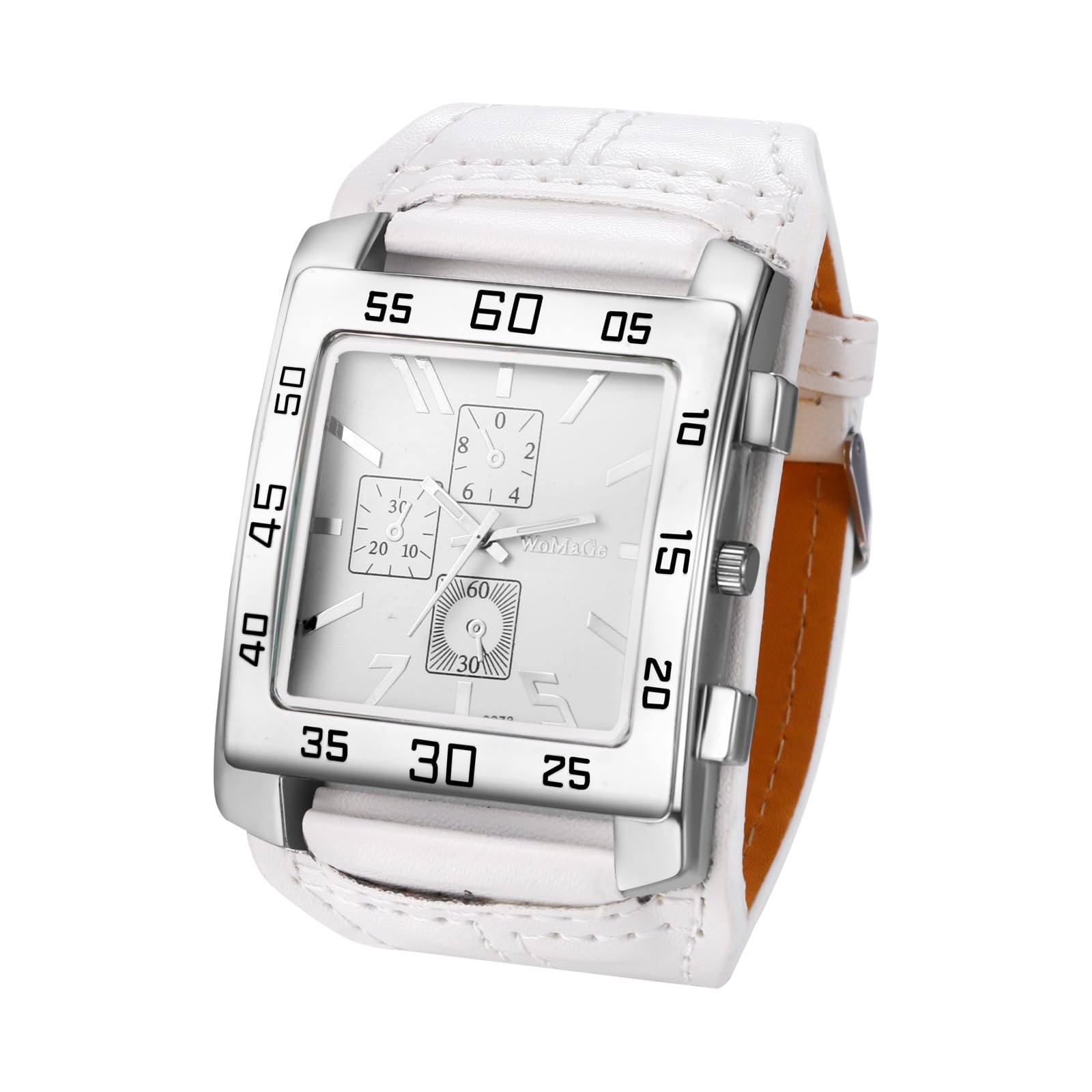 JewelryWe Reloj Cuadrado Steampunk Hombre: Relojes Moteros de Cuarzo Analógico para Caballero Correa de Cuero Ancha Escala de Barra - para Ocio Negocios Regalos