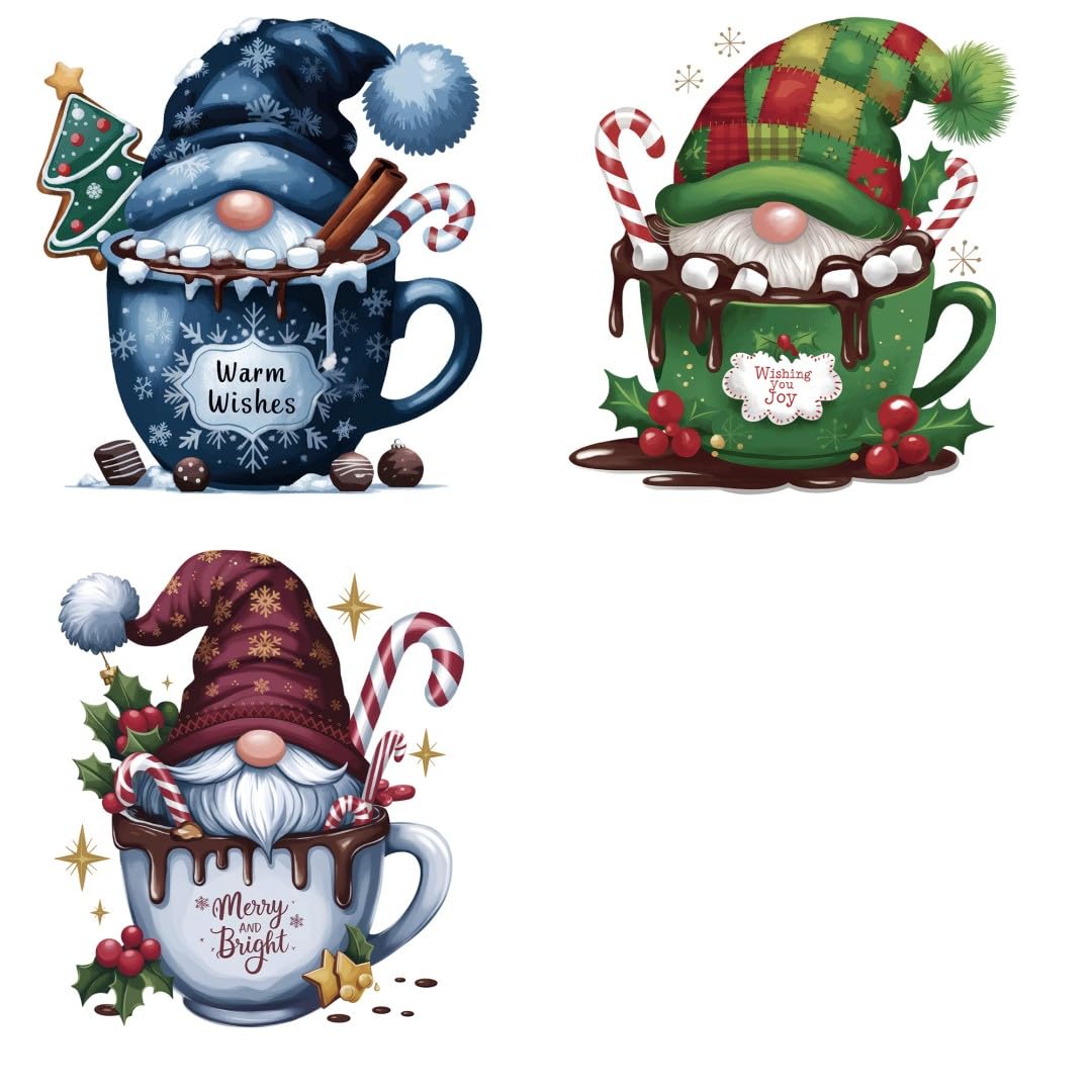 Hot Cocoa Gnomes Sublimation Iron Transfer Patch Heat Transfer Sticker Vinyl Design Iron Applique T-Shirt Clothing DIY Craft Applique Clothing Decoration (YHBE115-21-YHB1707-CH)