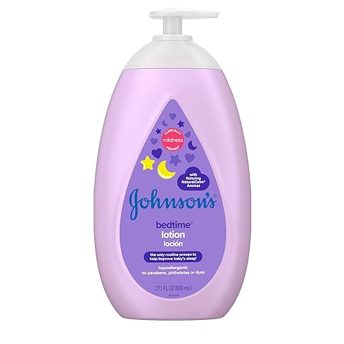 Johnson's Moisturizing Bedtime Baby Lotion with Coconut Oil & NaturalCalm Aromas to Help Relax Baby, Hypoallergenic & Free of Parabens, Phthalates & Dyes, Mild Baby Skin Care, 27.1 fl. oz - 27.1 Fl Oz (Pack of 1)