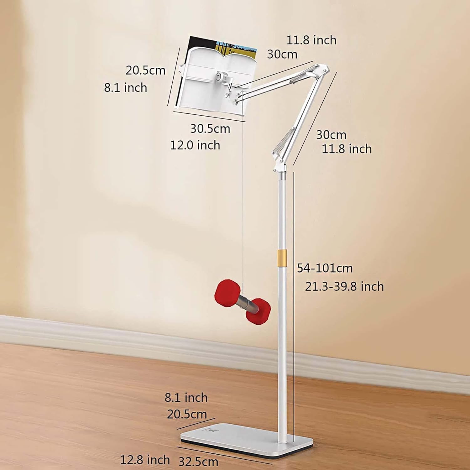 Atril de Lectura Ergonómico – Soporte para Libros & Tabletas – 360° Giratorio, Altura Ajustable 55-100 cm – Manos Libres para Cama, Oficina, CocinaWhite,One Size