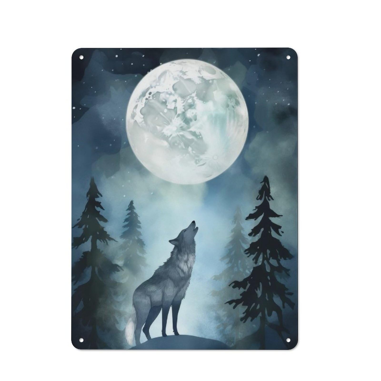 Junmoney Wolf Howling At The Moon Metal Wall Sign 40X30cm Featuring For Living Room Wall, For Decorating Living Rooms And Feature Walls