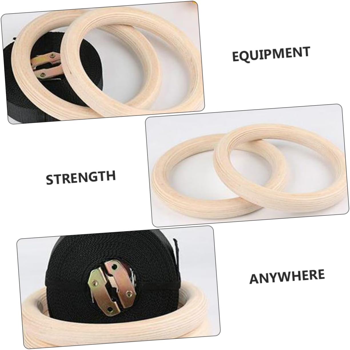 Wooden Gymnastic Rings Adjustable Fitness Equipment Strength Training Supplies 1 Pair of Exercise Rings for Indoor and Outdoor Use for Gymnastics and Strength Training