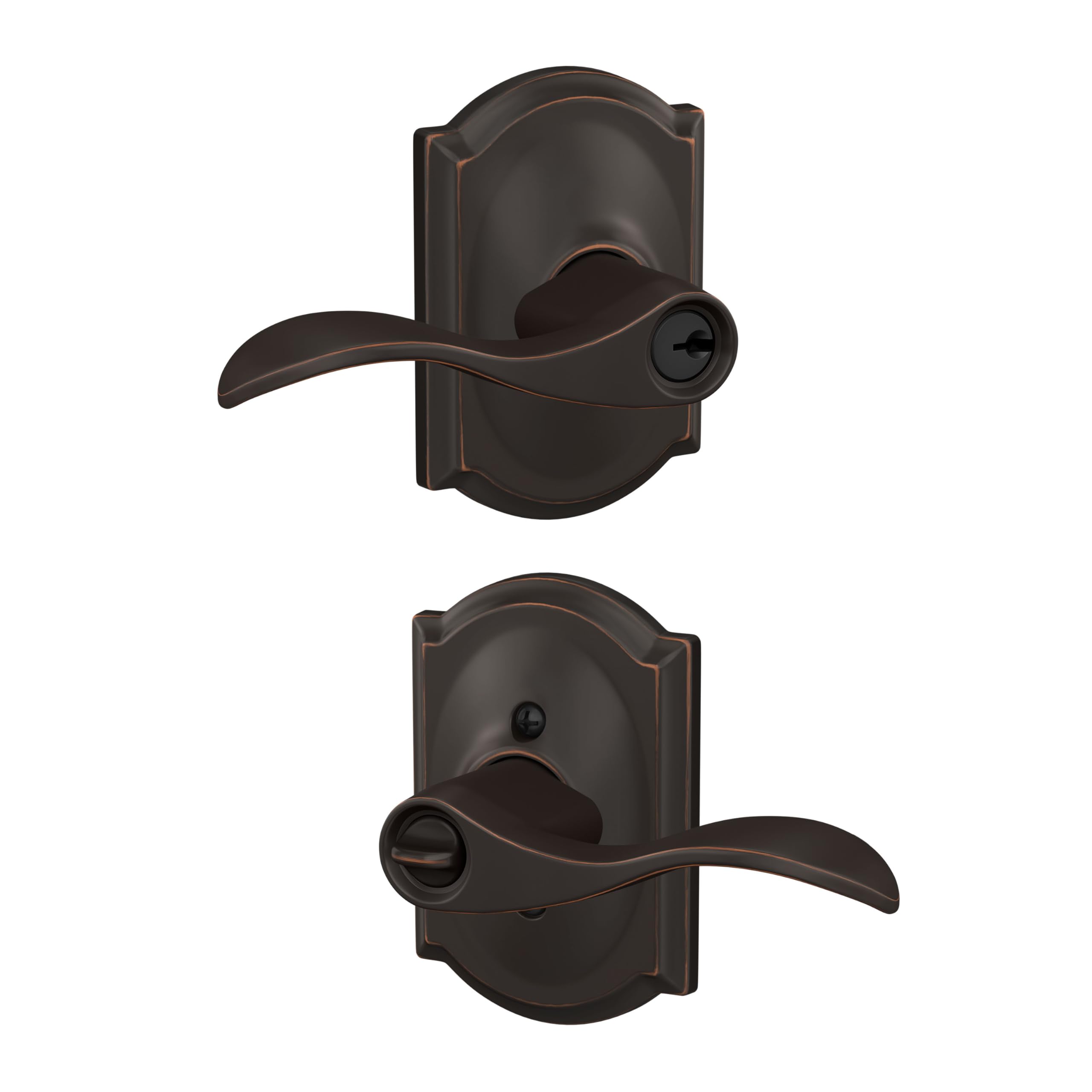 SCHLAGE F51AACC716CAM Accent Door Lever with Camelot Trim Keyed Entry Lock, Aged Bronze