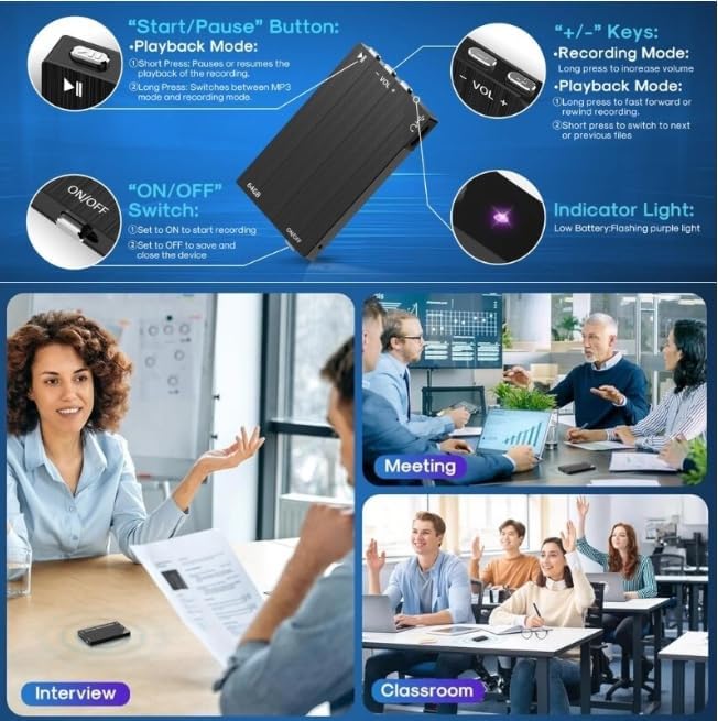Image of DDLC Digital Mini Voice Recorders -Small Hidden Spy Super Long Storage Capacity 64GB | Date & Time Stamp | Easy to Use | Crystal Clear Sound Digital Recording Mp3 Player (DVR 64GB)