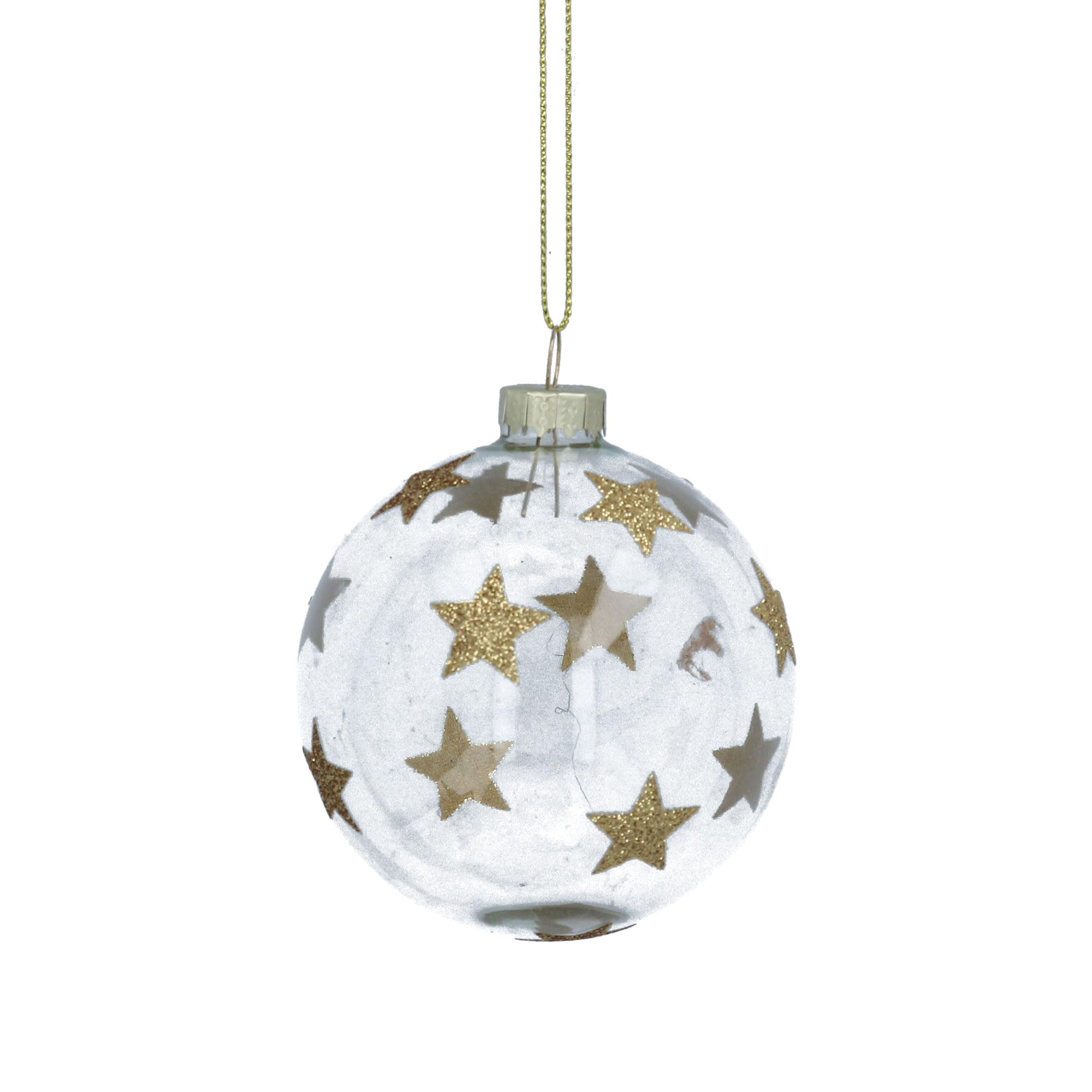 Gisela Graham Clear With Gold Accents Clear Glass Bauble With Gold Glitter Stars
