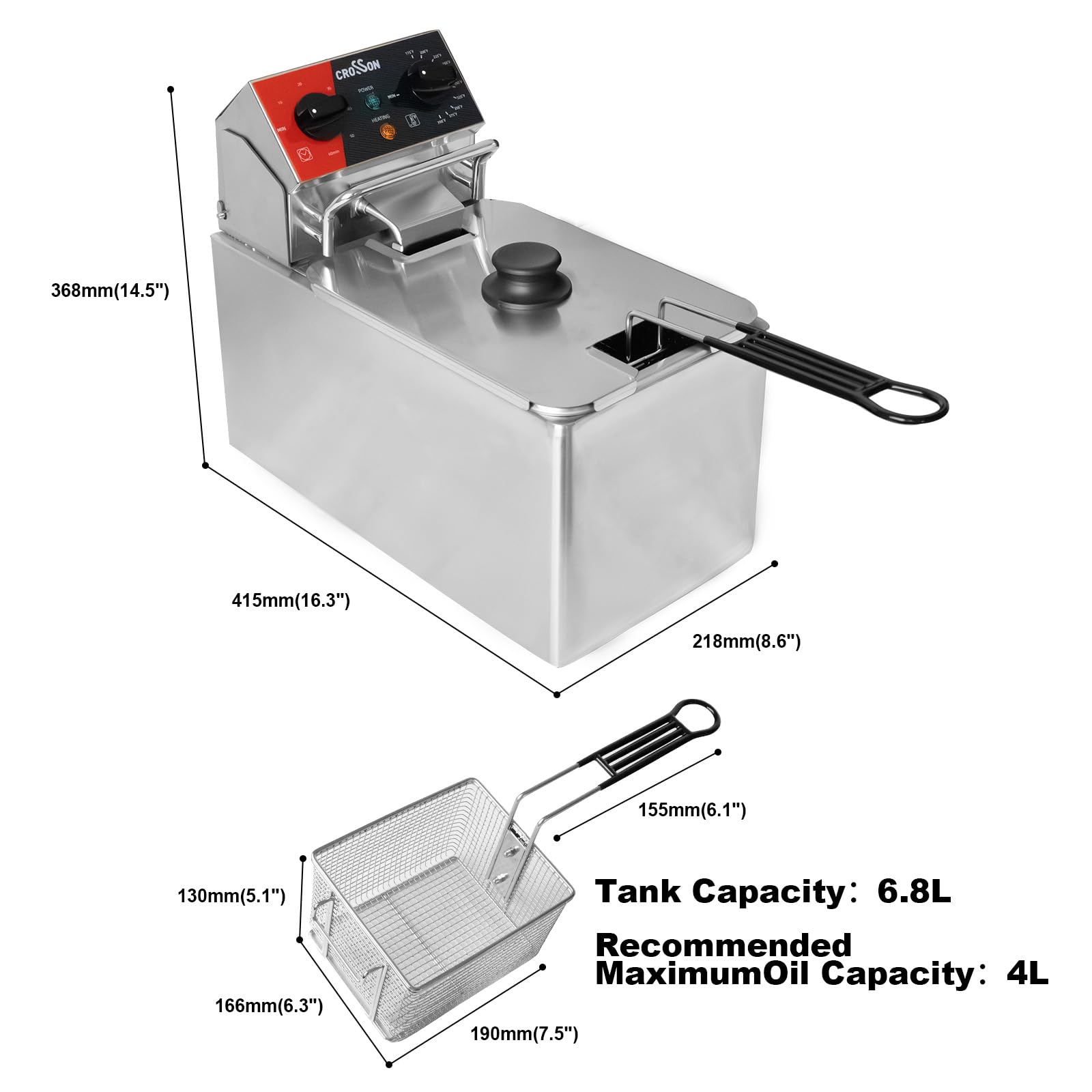 CROSSON Podwójny zbiornik 20 lbs Electric Deep Fryer (4 l pojedynczy zbiornik)