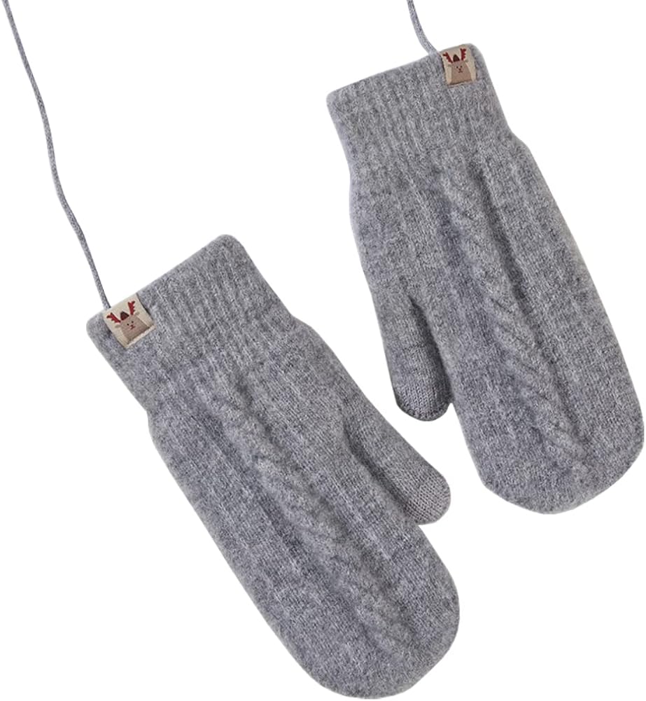 Winter Thicken Warmer Women Gloves Knitted Wool Plush Full Finger Mittens (Red)1 at  Women’s Clothing store