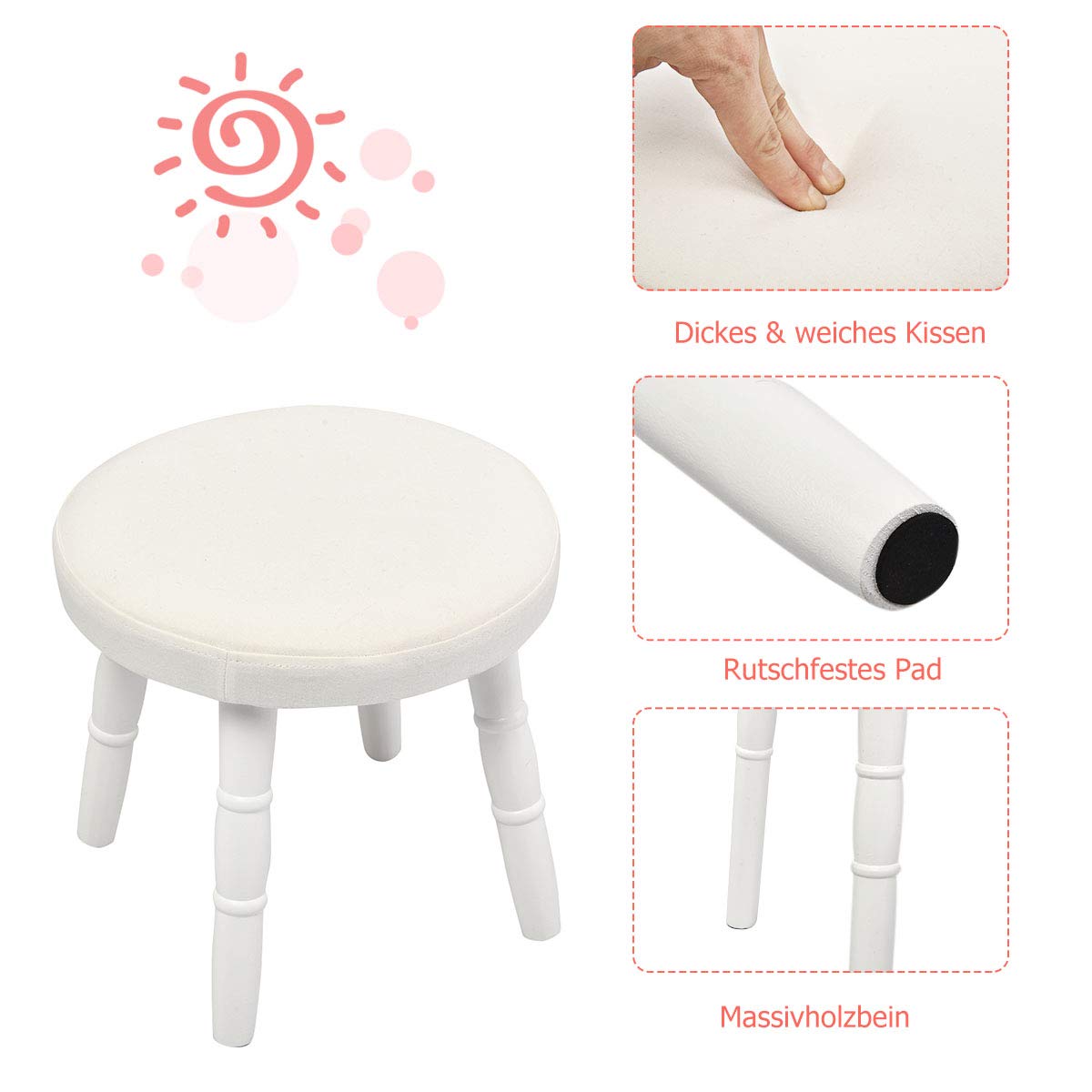 COSTWAY Kinder Schminktisch, 2 in 1 Make-up Tisch & Schreibtisch mit abnehmbarem Spiegel & Hocker, Frisiertisch mit Schublade & Kiefernbeinen, Kosmetiktisch bis 65kg belastbar, 70 x 34 x 100cm (Weiß)