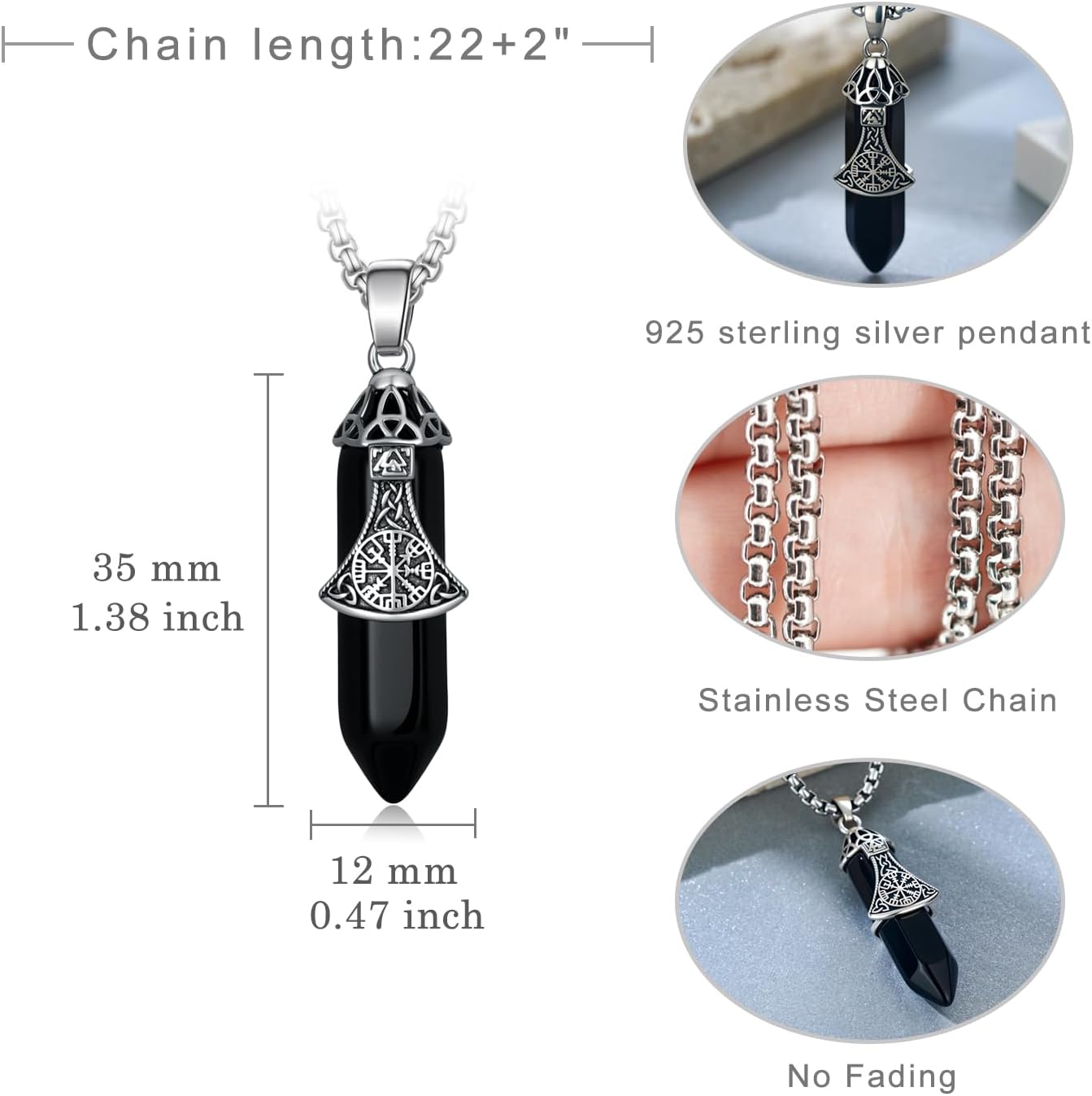 Viking Necklace for Men 925 Sterling Silver Mjolnir Necklace Black Tourmaline Jewelry for Men Women - Image 4