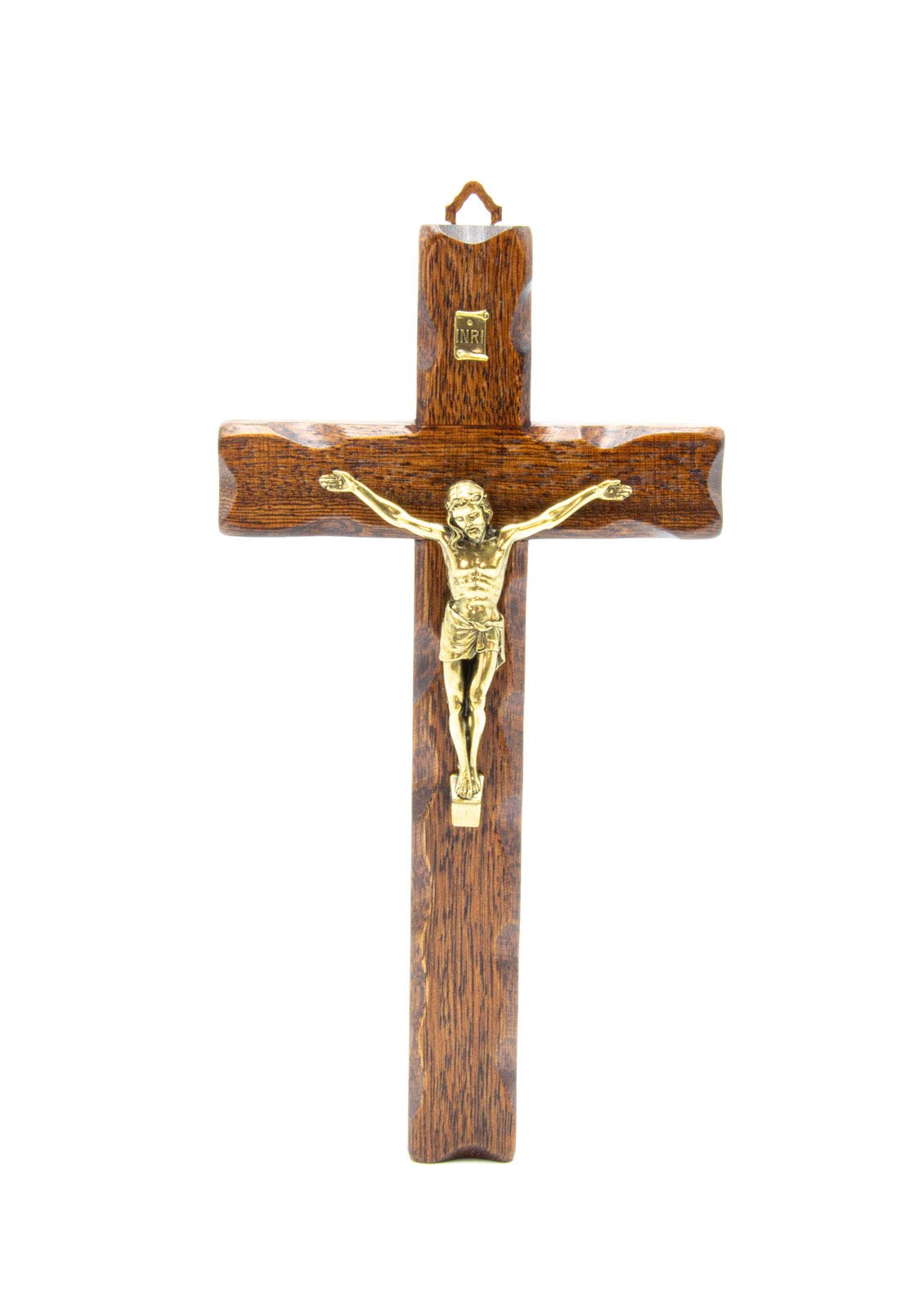 La Balestra - Kruzifix aus Holz, Wandmontage, Christus aus Messing, hergestellt in Umbria Italien, (32 x 18 cm)