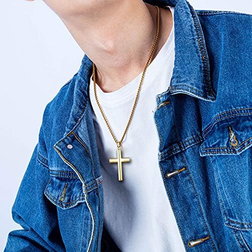 YL Cross Necklace for Men, 316 Stainless Steel Simple Mens Cross Pendant Necklace for Christmas Birthday Gift