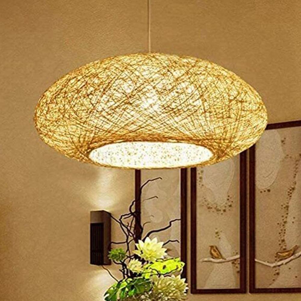 Lampada A Sospensione in Bambù Intrecciato A Mano Rattan Naturale Lampada A Sospensione Creativa Fatta A Mano Ristorante Camera Da Letto Soggiorno Lampadario Sala Da Pranzo Lampada Vintage E27, 50CM