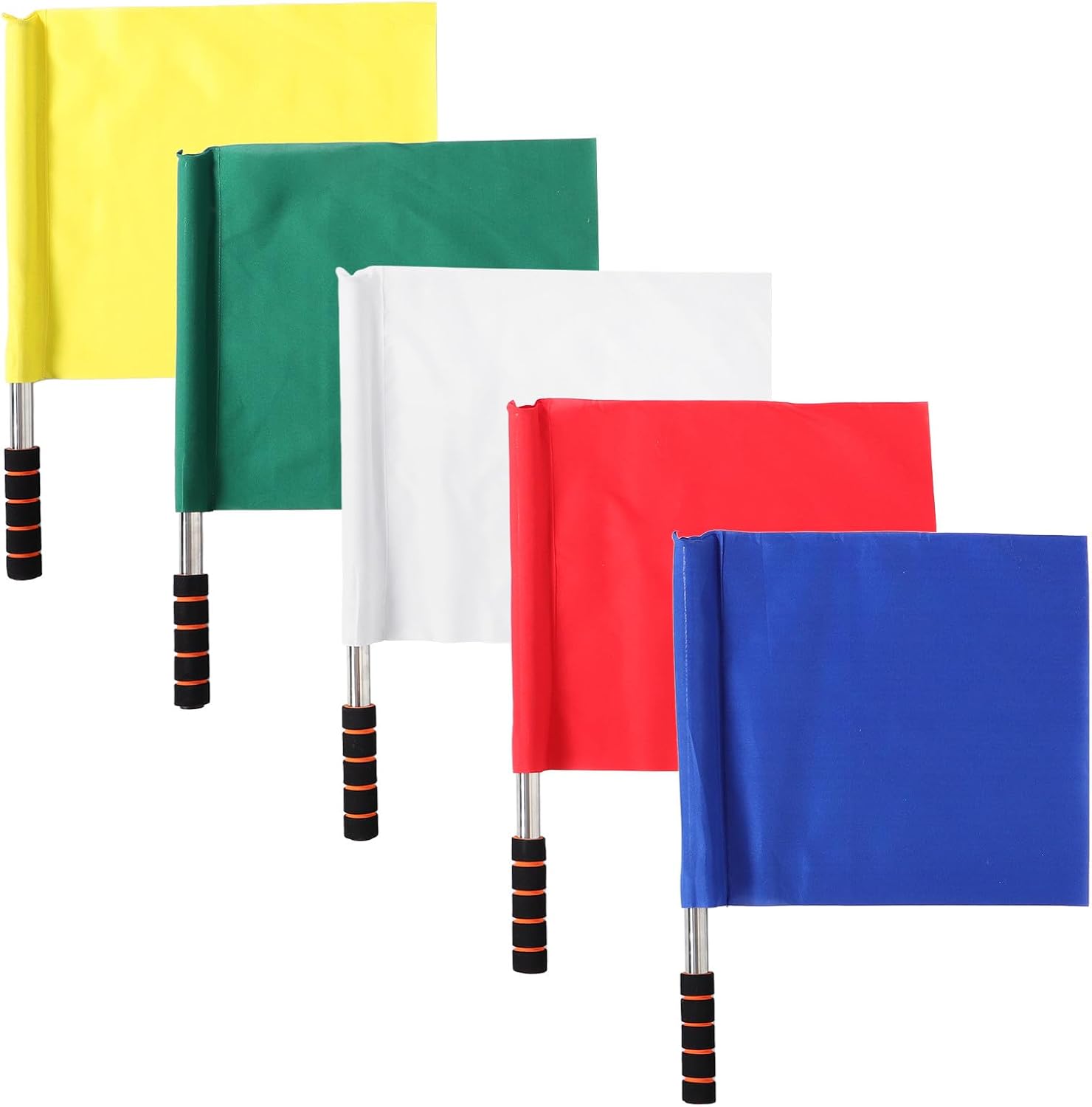 5pcs Referee Hand Flags Set with Stainless Steel Rods Commanding Signal Flags for Soccer and Track for Sports Officiating and Race Events