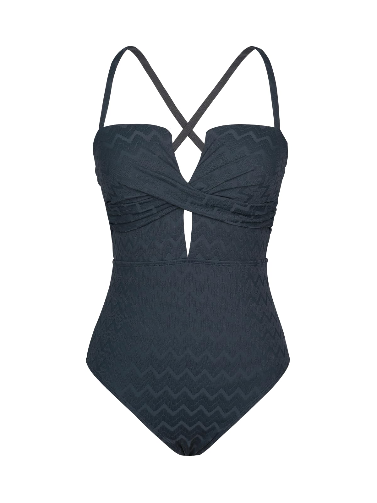 CUPSHE Costume da bagno da donna con scollo profondo, effetto avvolgente, coppe modellate a coste, tinta unita, costume da bagno