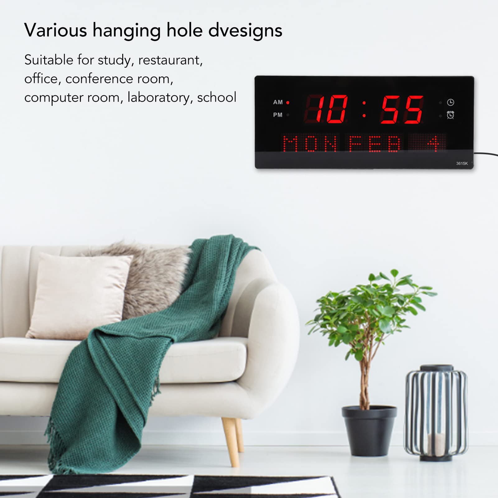Orologio da Parete a LED con Display Digitale, Struttura in | Orologio da Scrivania Elettrico Plug-in, Ampio Schermo da 14,4 Pollici, Display della Temperatura e della Settimana, Adatto