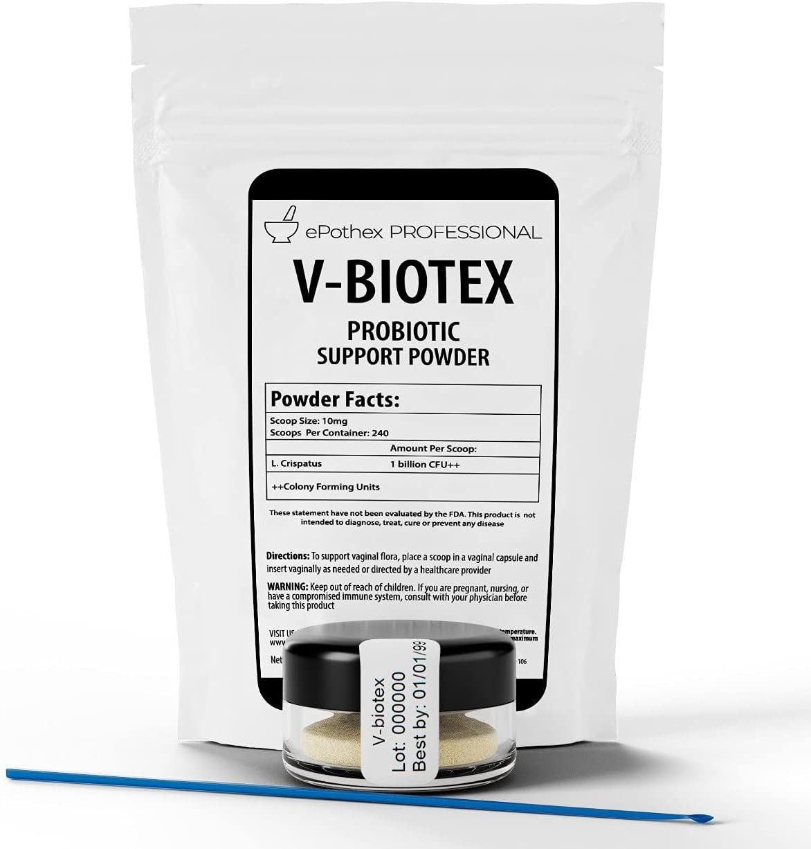 EPOTHEX V-Biotex - Pure L. Crispatus Probiotic Powder | Vaginal Probiotic | Promotes Vaginal & Urinary Health | Yeast Infection & Bacterial Vaginosis Support | 240 Doses