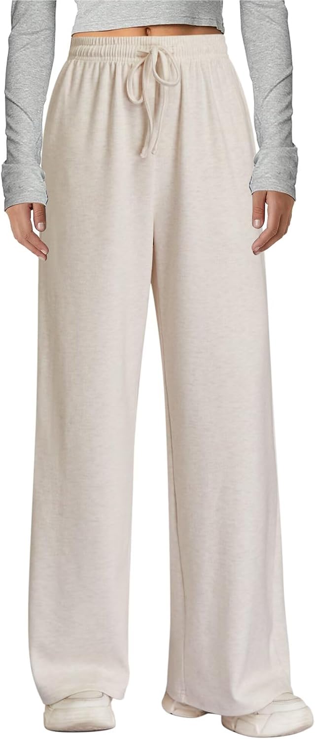 Arolina Fall Pants for Women Soft Lounge Wide Leg Sweat Pants Elastic Waist Mid-Weight Pajama Pants with Pockets S-XXL