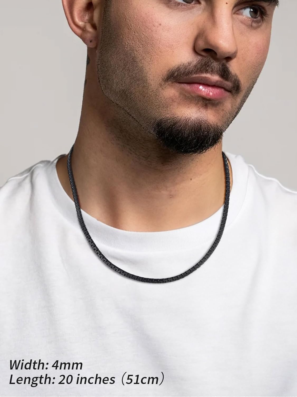 FindChic Necklace for Men, Stainless Steel Flat Link Chain, Silver/Gold/Black Chain Necklace, 2mm/4mm/6mm/8mm Width, No Tarnish & Hypoallergenic Hip Hop Mens Jewelry, 14"-30", with Gift Box
