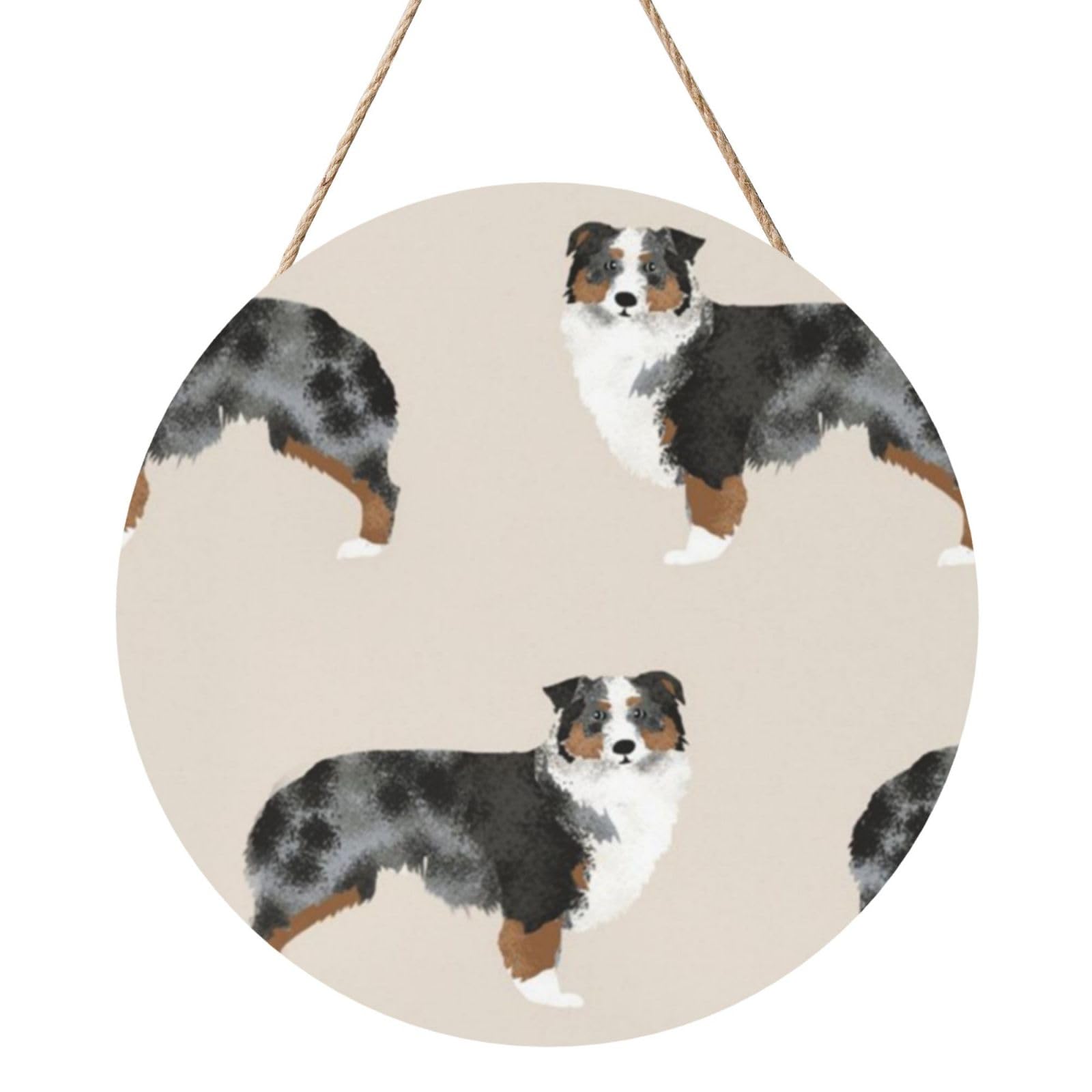 InOmak Australian Shepherd, Round Wood Panel Painting 12 in, Wall Hanging Painting For Home