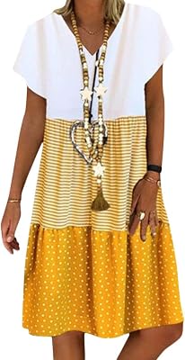 Onsoyours Abito Estivo da Donna Boho in Lino con Scollo V Pois Larghi Pois Manica  Corta Casual Allentato Lungo al Ginocchio Lunghezza Una Linea Abito da  Spiaggia : Amazon.it: Abbigliamento