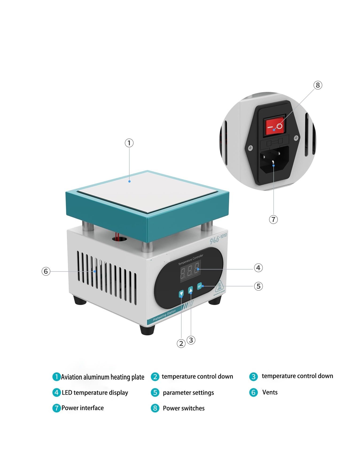 Estación de soldadura de precalentamiento, Mesa de calentamiento de temperatura constante de 400W for teléfono móvil, termostato de pantalla dividida, placa caliente PCB, mesa de precalentamiento, cue