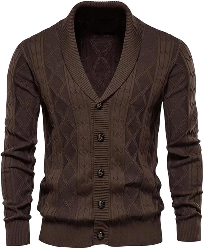 Mens Cotton Argyle Cardigan Casual Single Breasted Business Sweater Winter Fashion Outerwear